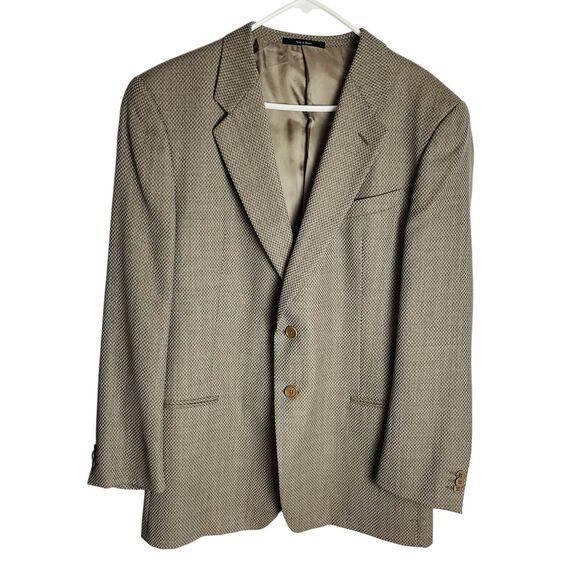 Mani Giorgio Armani Blazer Jacket Mens 44 Tan Micro Argyle Wool Blend 2 Button - Picture 2 of 16
